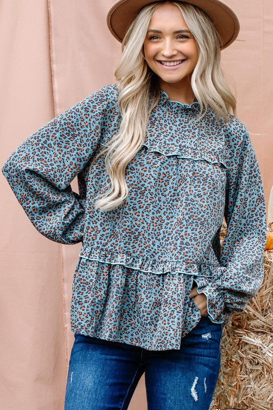 Teal Leopard Blouse