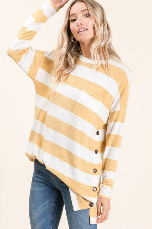 SOPHI STRIPED L/S BUTTON TOP