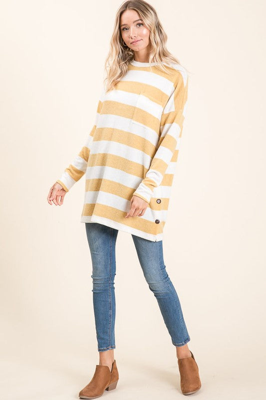 SOPHI STRIPED L/S BUTTON TOP